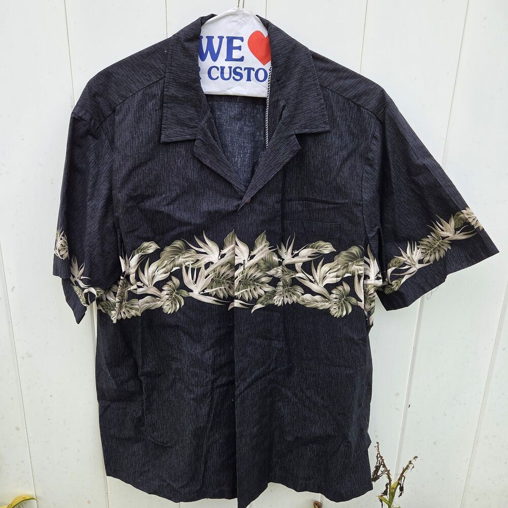 Vintage RJC Hawaiian Size XXL Black Gray Floral Birds of Paradise Shirt Aloha